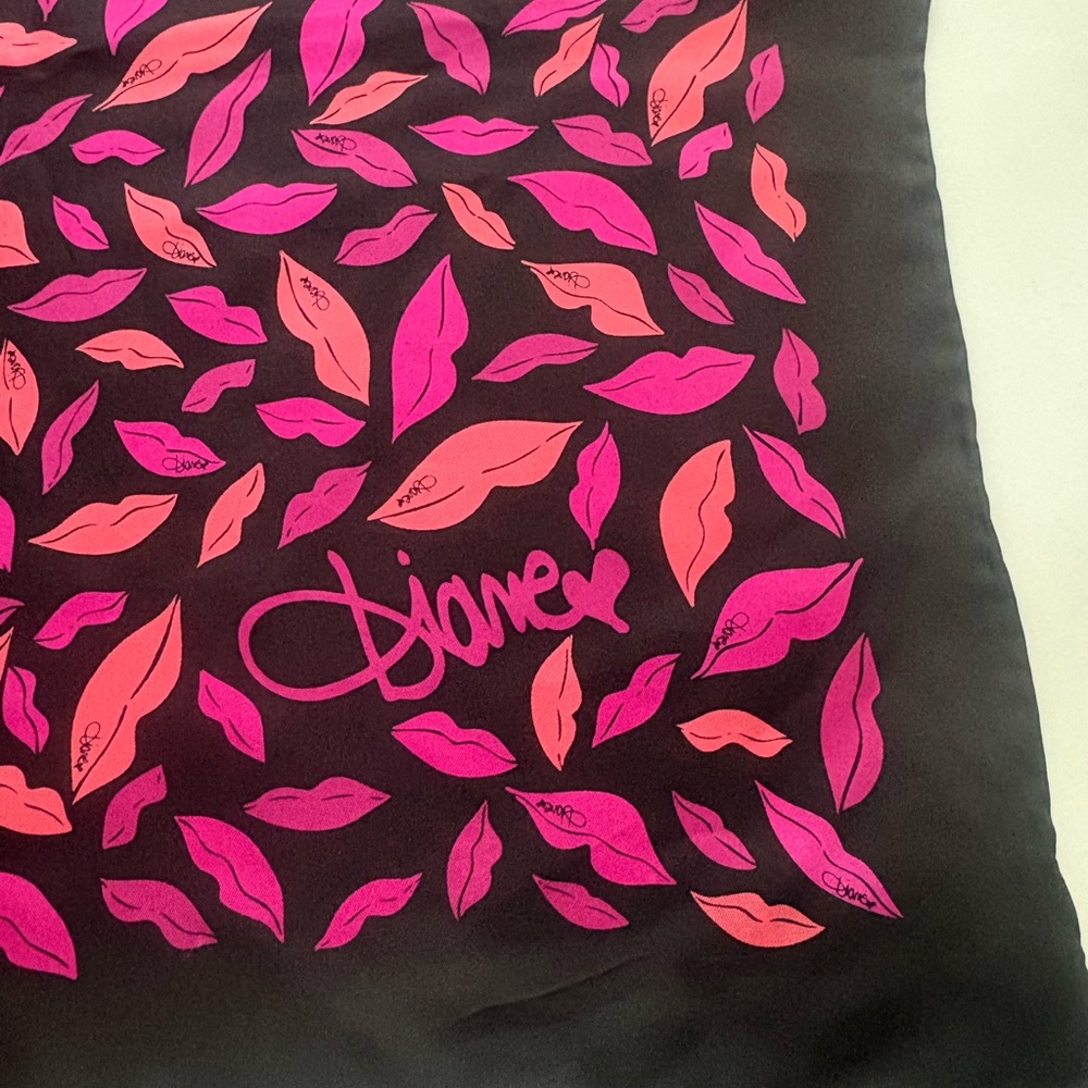 Diane Von Furstenberg Black and Pink Lip Print Scarf